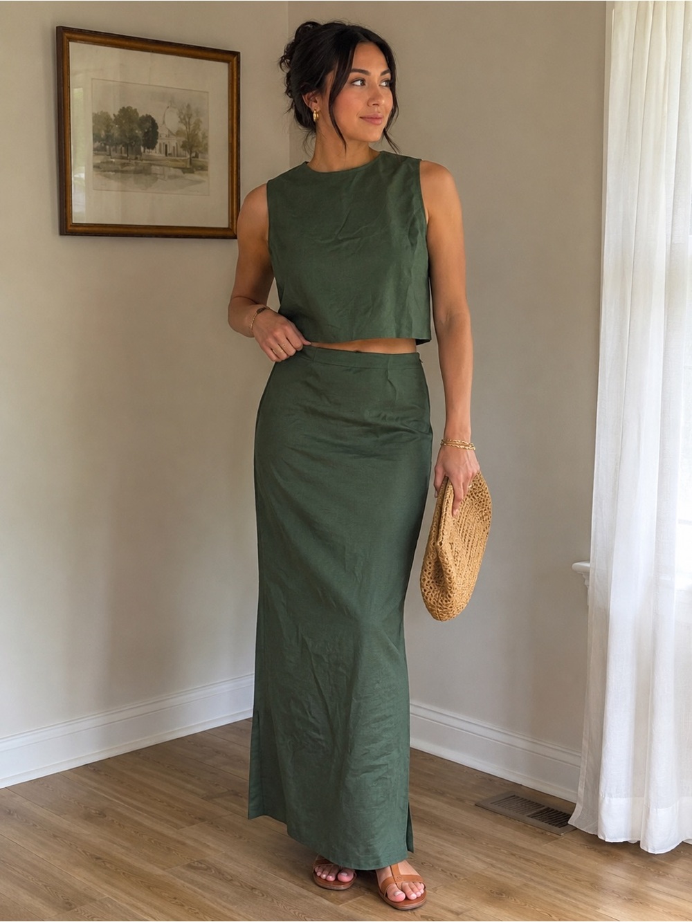 Set strapless top and a skirt LOFT Olive Green Maxi Skirt
